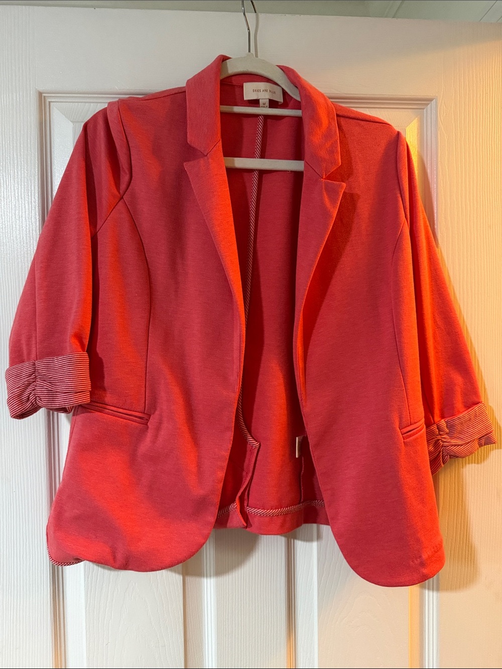 Skies Are Blue Coral Pink Open-Front Blazer